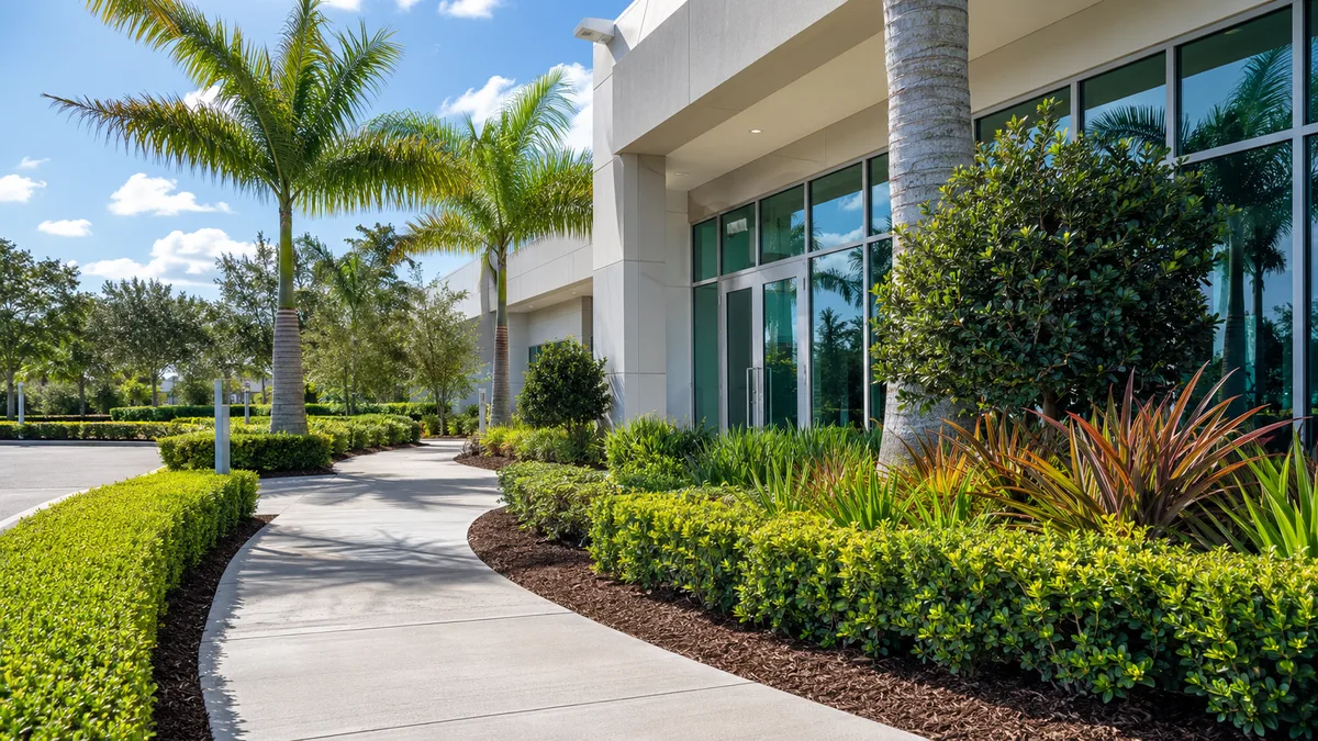 Manicured commercial property landscaping by TRIMZ